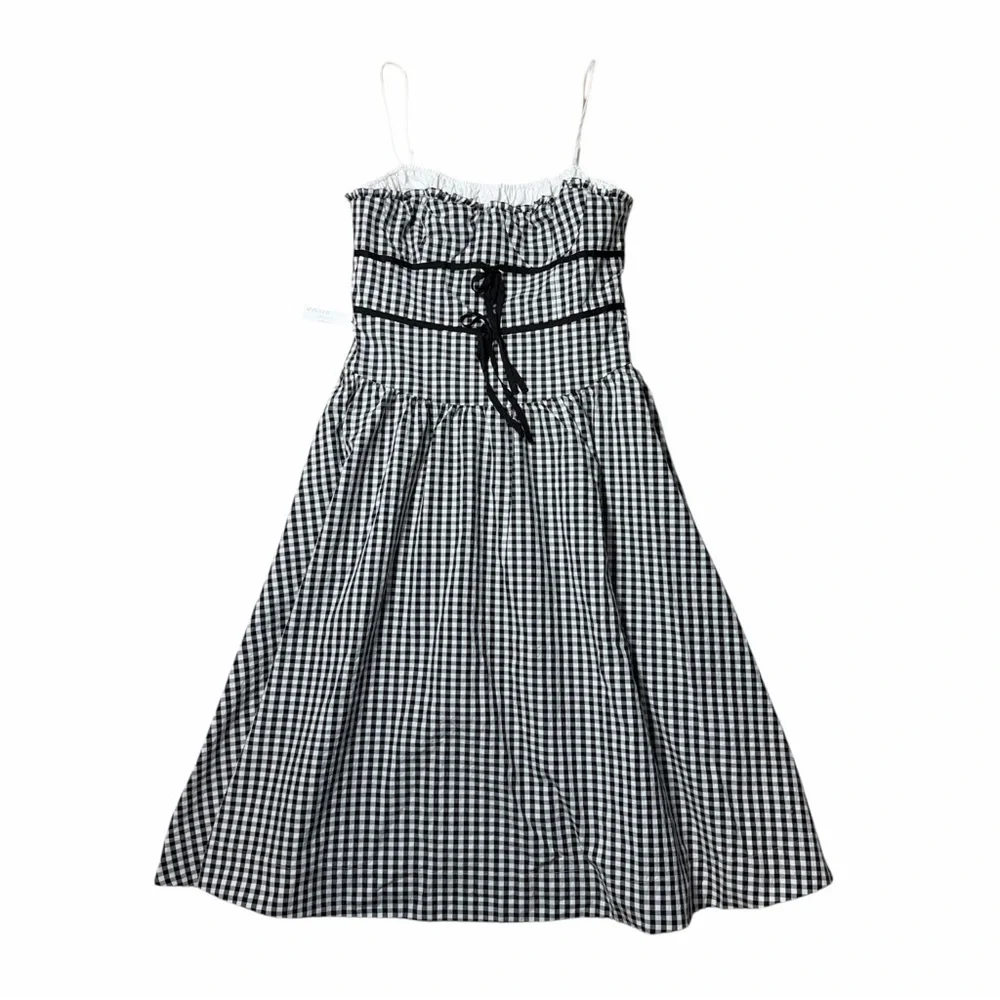 For Love & Lemons Black Gingham Georgia Midi Dress Womens XL - Picture 2 of 8